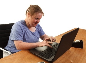 A woman using a computer. 