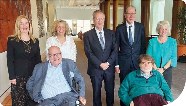 Pictured left to right: Ms Lisa Paul AO PSM, Kevin Cocks AM, Professor Kirsten Deane OAM, Hon Bill Shorten MP, Professor Bruce Bonyhady AM, Douglas Herd and Judith Brewer AO.