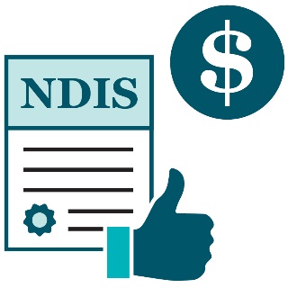 An NDIS document, a dollar sign icon and a thumbs up.