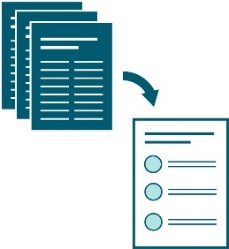 An icon of a long document with an arrow pointing to an icon of an Easy Read document.