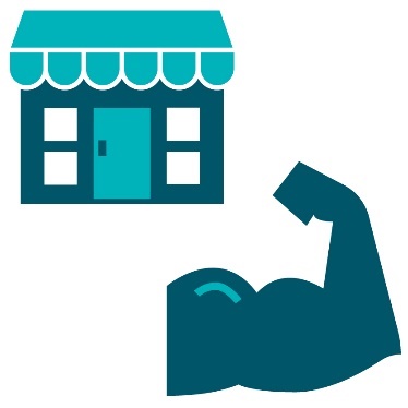 A shop front and a muscular arm flexing.