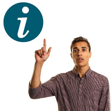 A man with his hand raised pointing at an information icon.