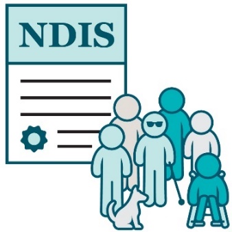 An NDIS document and a group of people with different disabilities.